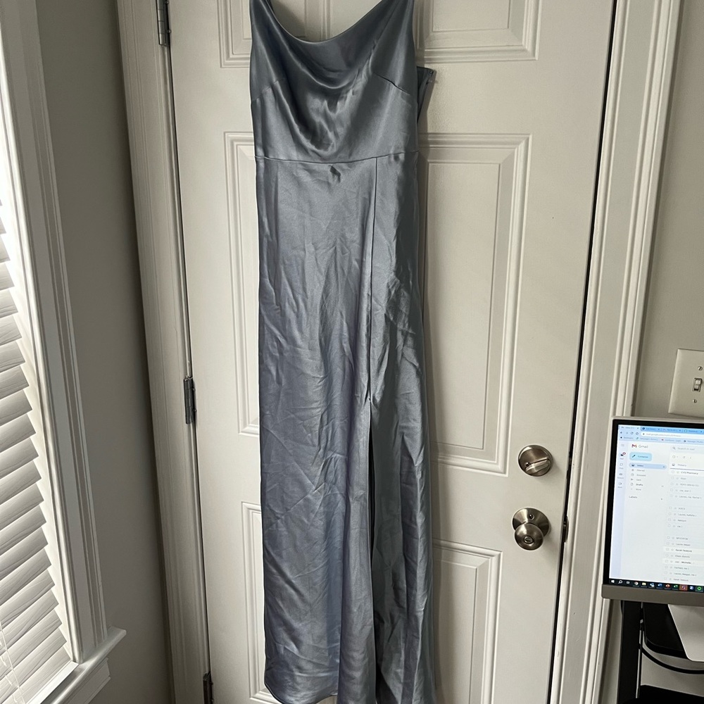 Blue satin bridesmaids dress (only worn once, easily steams)